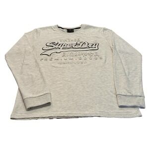 Superdry Long Sleeve Shirt Embossed Text Logo Queen Marled Ivory Mens Size L